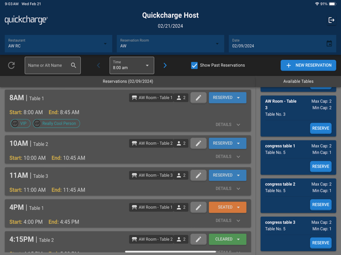 Quickcharge Reservations