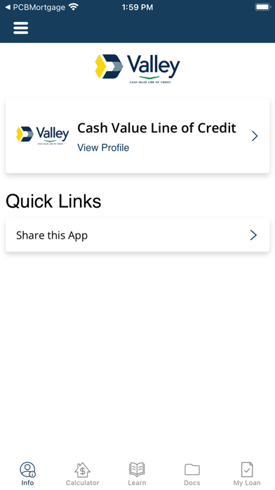 Cash Value Line of Credit Screenshot