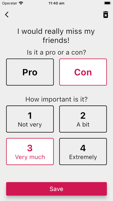 Pros & cons lists Screenshot
