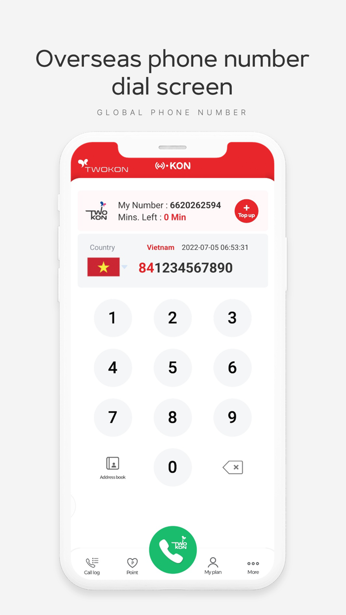 Twokon overseas phone number