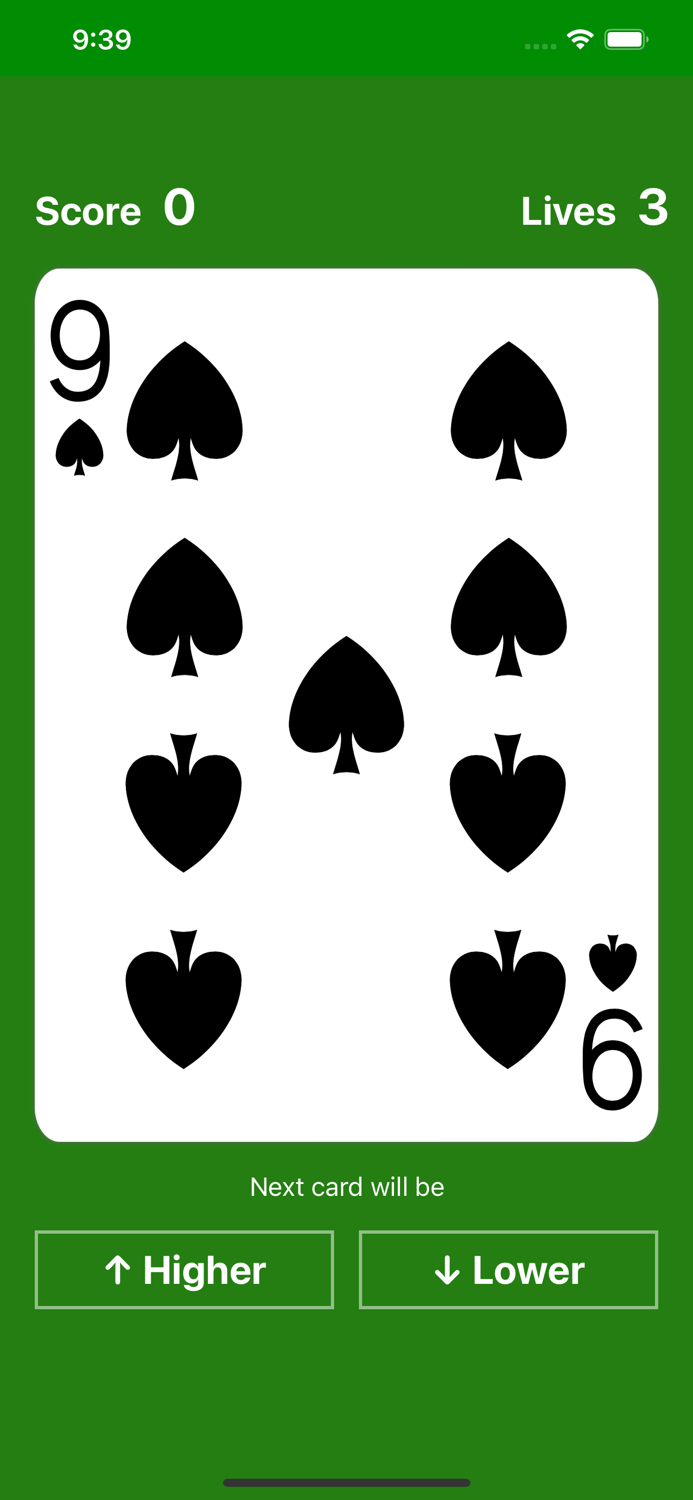 Higher or Lower card game easy