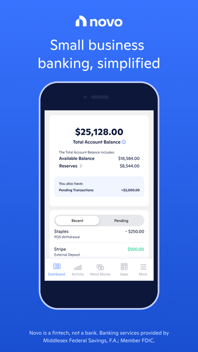 Novo - Small Business Checking Screenshot