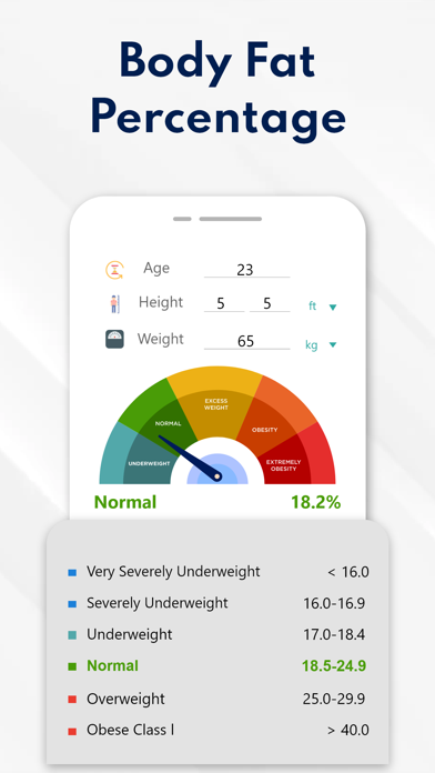 BMI, BMR & Body Fat Calculator Screenshot