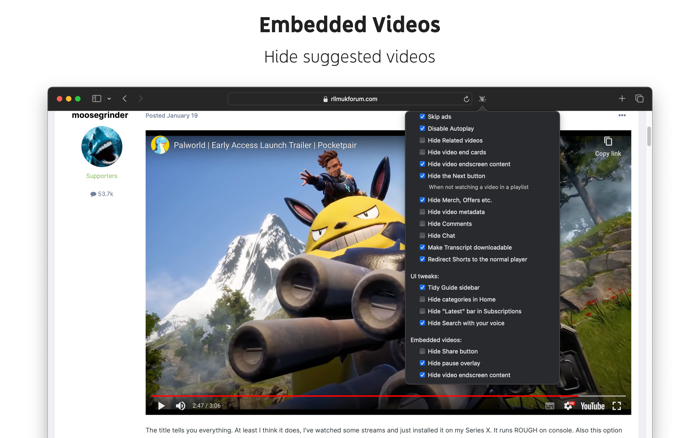 Control Panel for YouTube