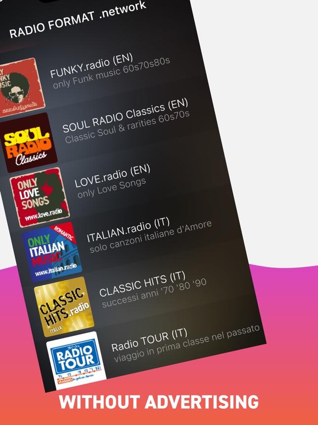 Radio Format thematic radios on the App Store