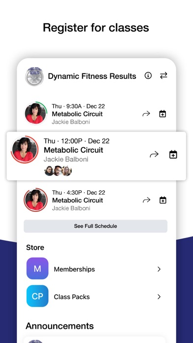 Dynamic Fitness Results Screenshot