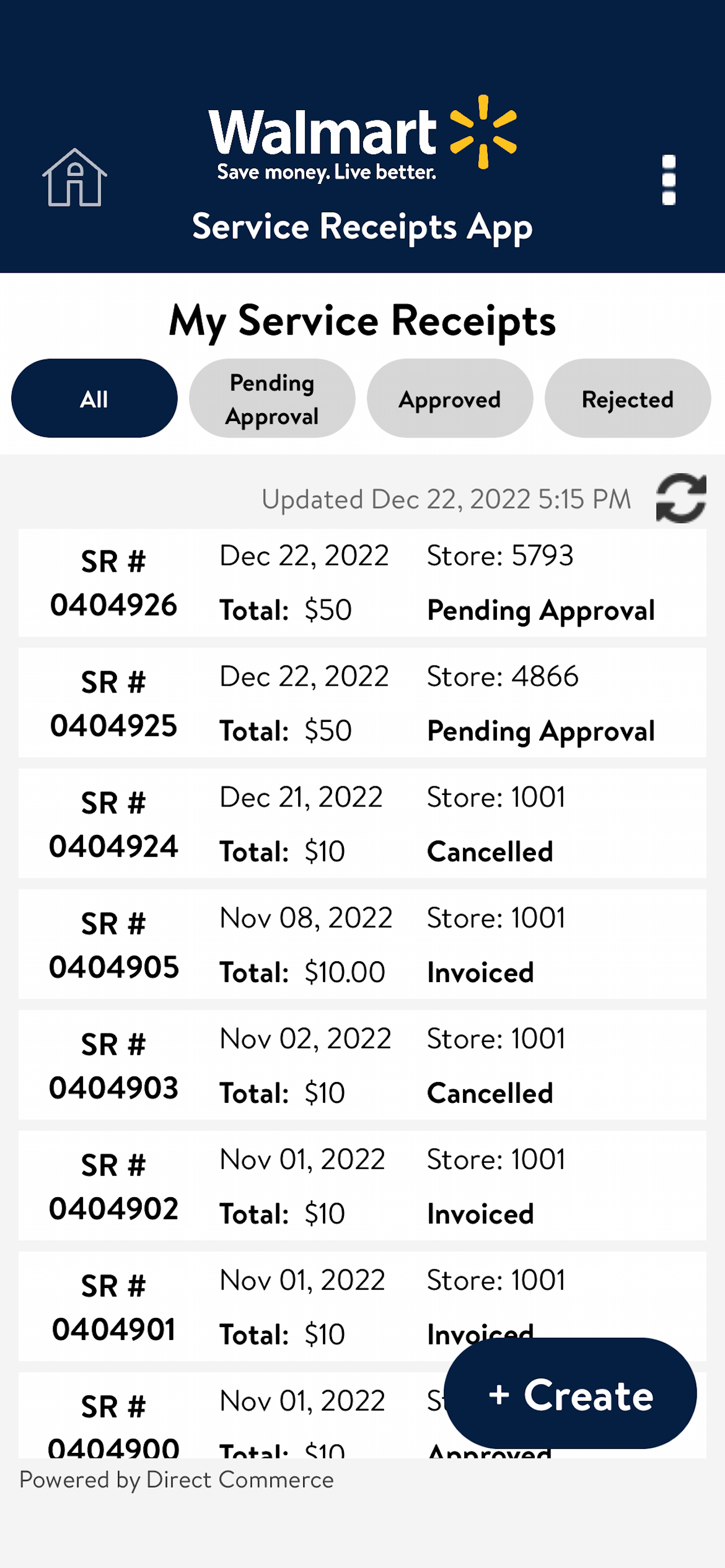 Walmart - Service Receipts
