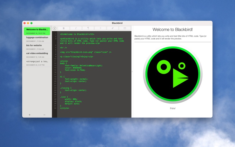 Screenshot #1 pour Blackbird – An HTML Previewer