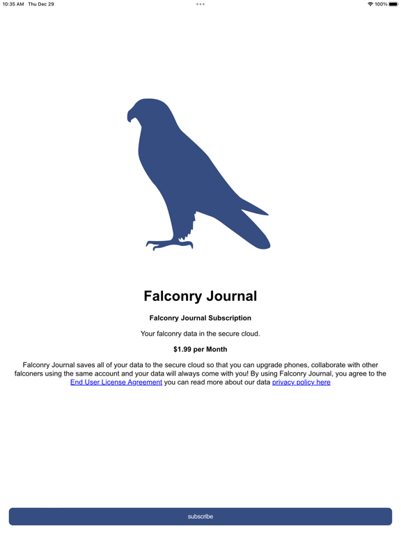 Falconry Journal iPad screenshot 1 - Productivity app