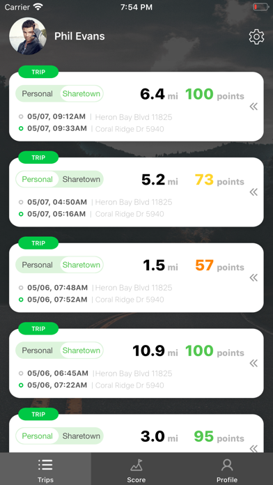 Sharetown Mileage Tracking Screenshot