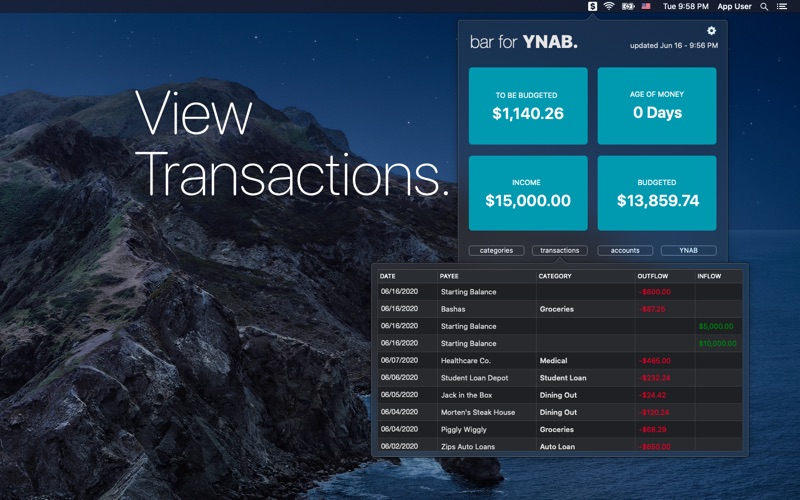 bar for YNAB Screenshot