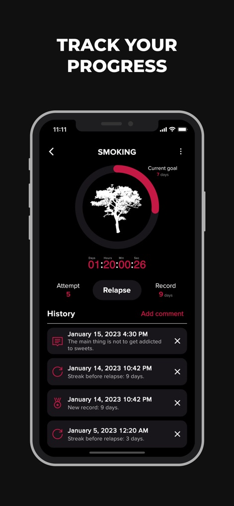 Bad Habit Break - Users can delve into a specific habit's journey with a precise countdown timer and a detailed history log capturing attempts and personal notes.