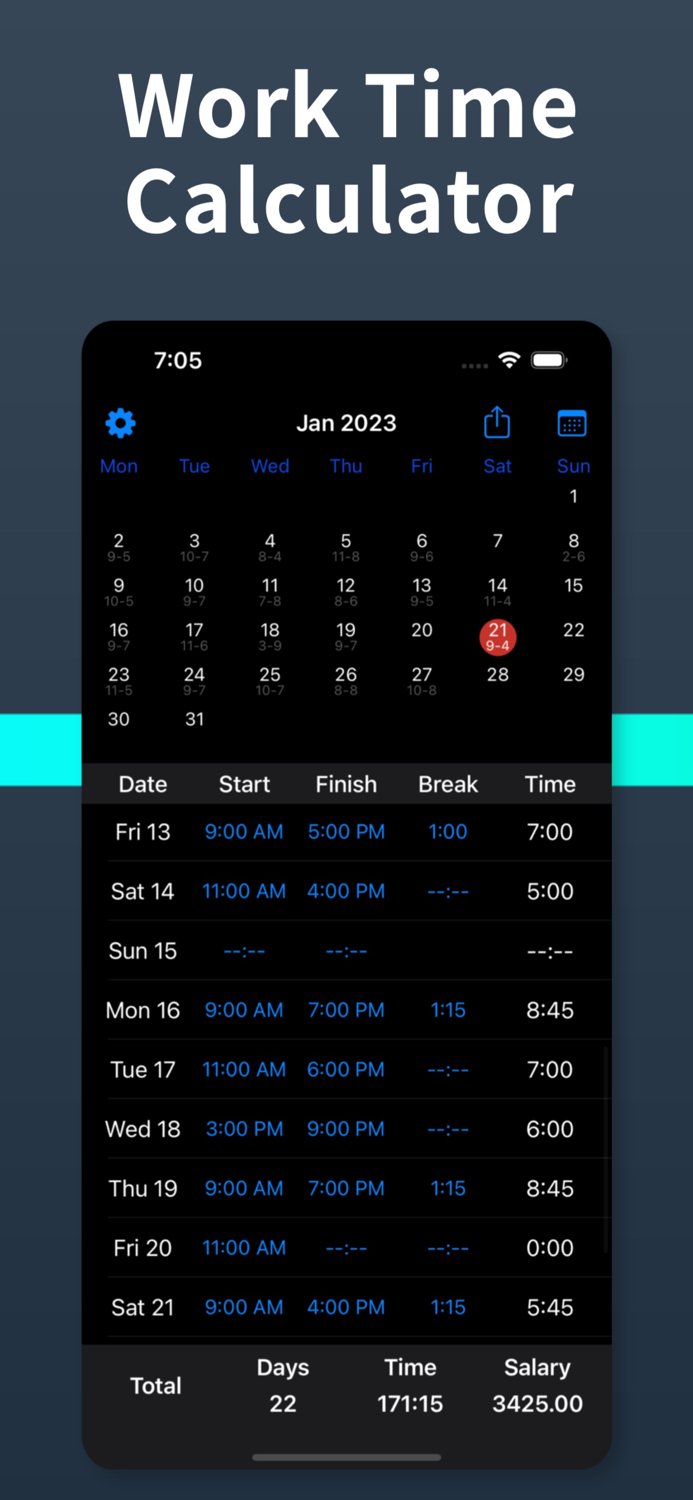 Work Time Calculator and Shifts
