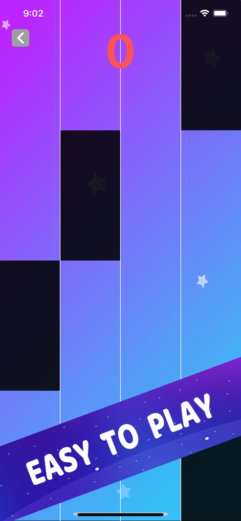Piano Tiles: Tiles Hop 2020 - This view highlights the game's approachable design with its clear tile layout and the reassuring "EASY TO PLAY" prompt.