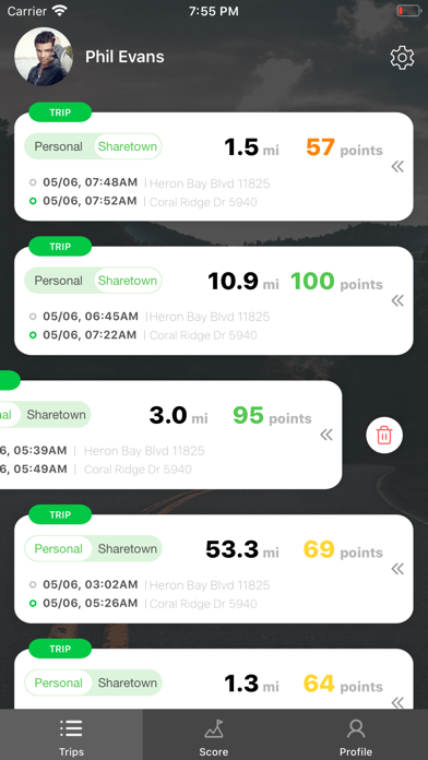 Sharetown Mileage Tracking Screenshot
