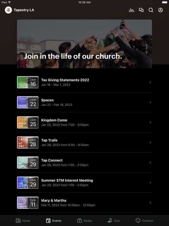Tapestry LA Church iPad screenshot 2 - Lifestyle app