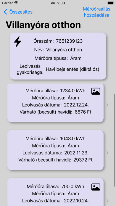 Mérőóra leolvasás Screenshot