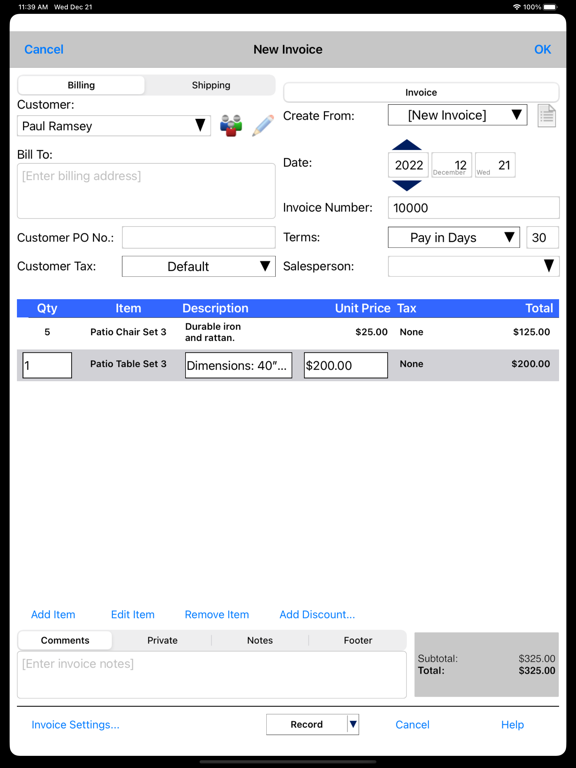 Express Invoice Professional iPad screenshot 2 - Business app