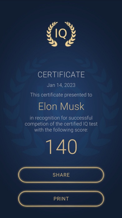 IQ Test with a Certificate Screenshot