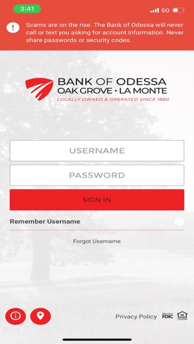 Bank of Odessa Mobile Banking Screenshot