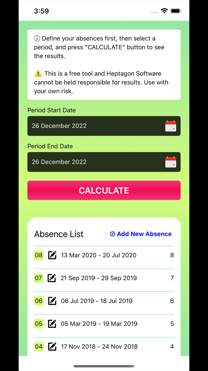 Absence Calculator