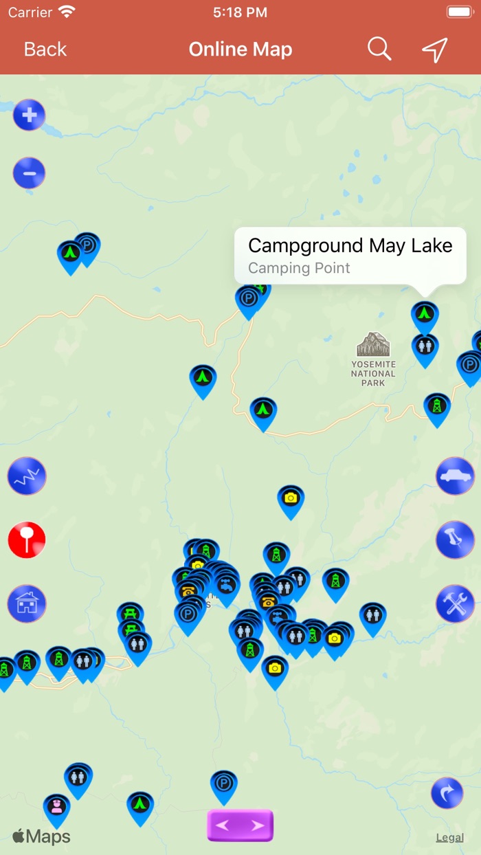 Yosemite National Park Map, CA
