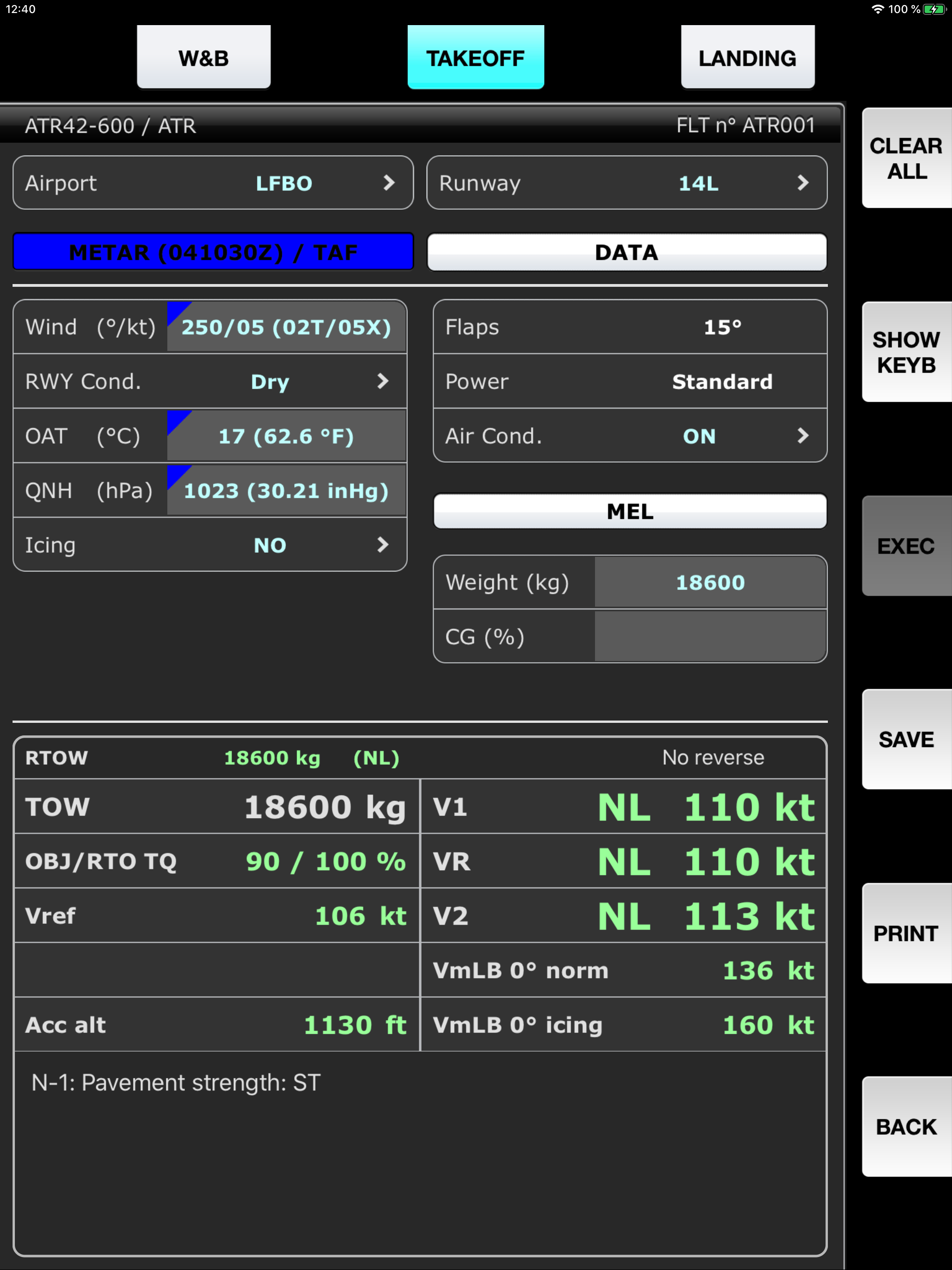SPS - ATR aircraft performance screenshot 5