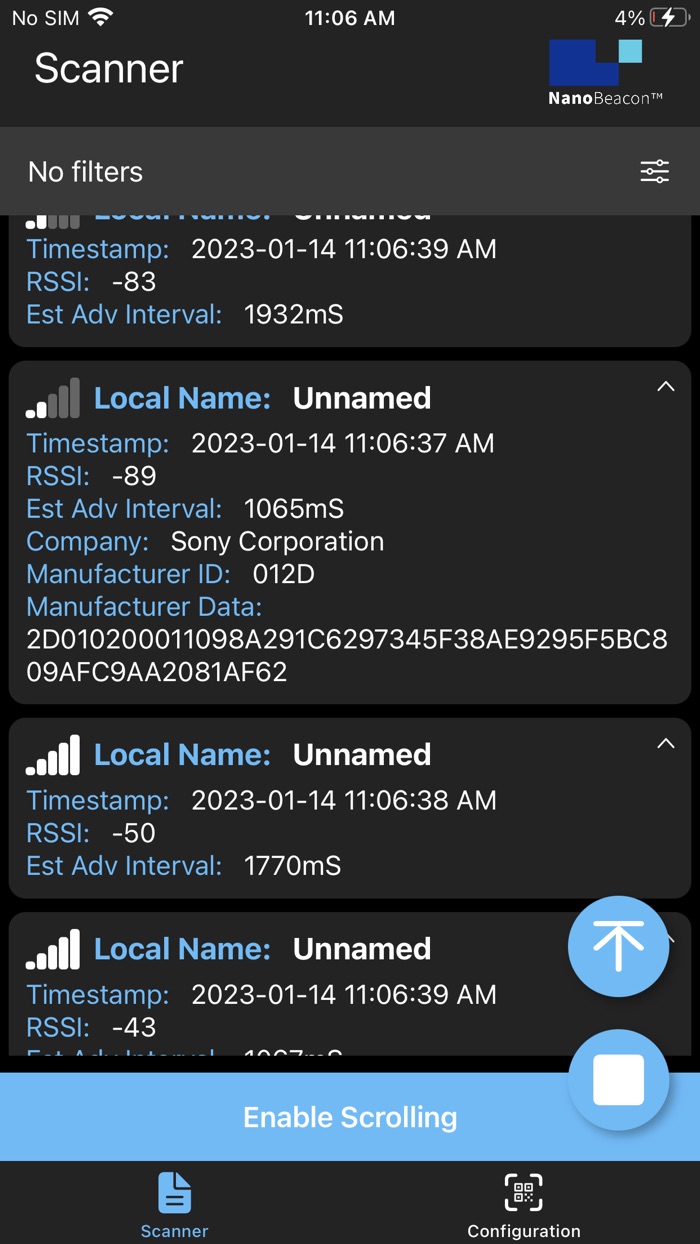 NanoBeacon BLE Scanner