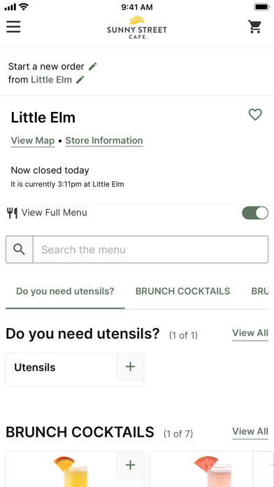 Sunny Street Cafe Ordering Screenshot