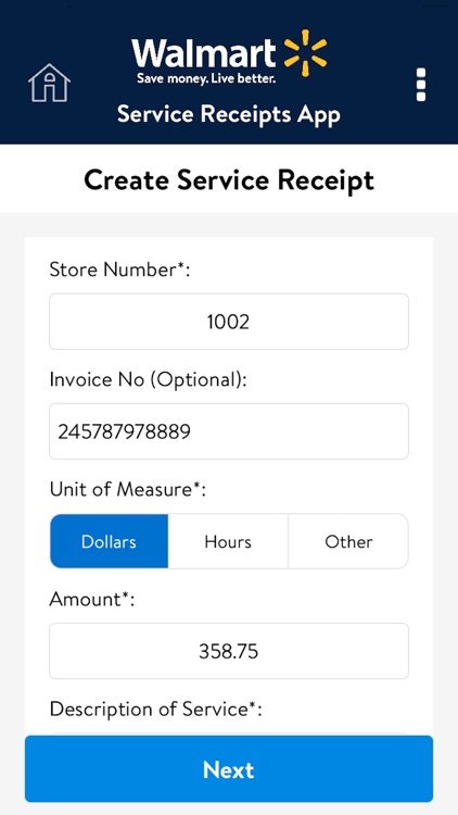 Walmart - Service Receipts