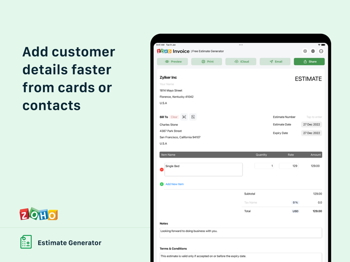 Estimate Generator - Zoho