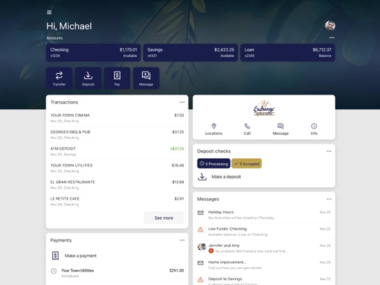 Exchange Bank & Trust iPad screenshot 1 - Finance app