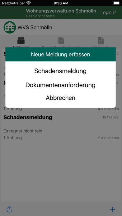 Serviceportal WVS Schmölln Screenshot