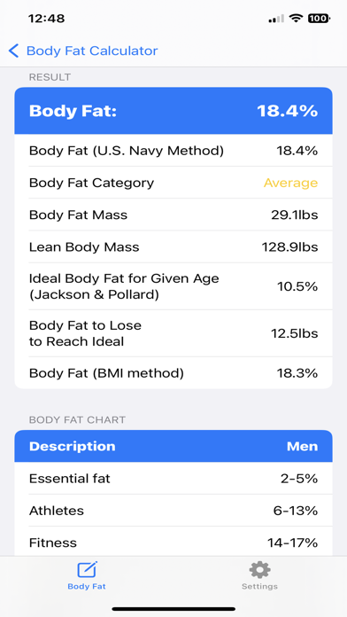 Body Fat Percentage Screenshot