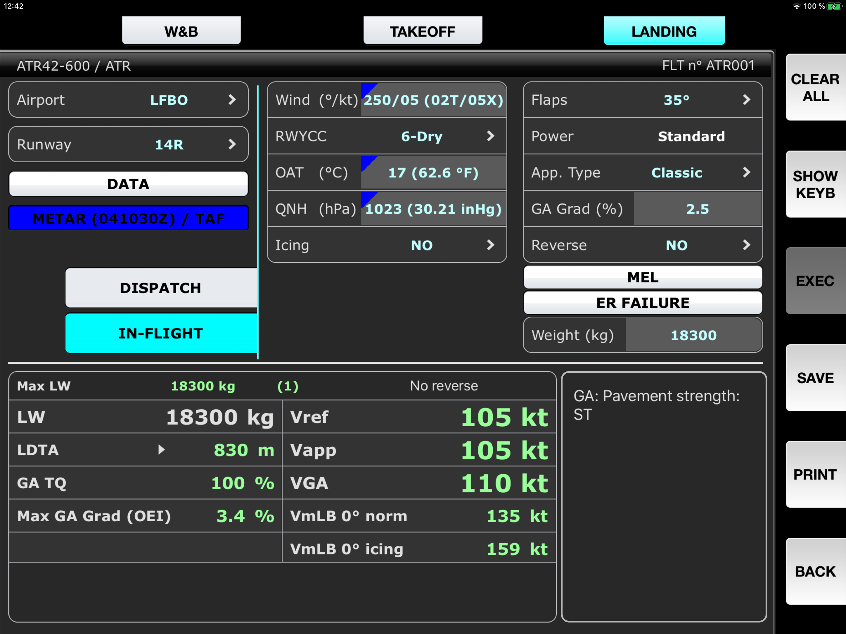 SPS - ATR aircraft performance screenshot 10