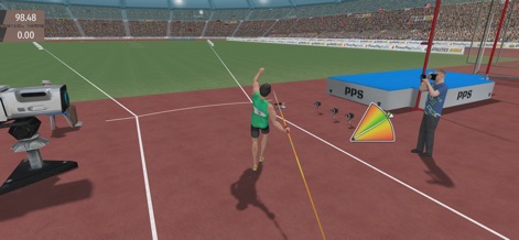 Athletics Mania: Track & Field - Observe an athlete executing a powerful javelin throw, guided by the precision arc line, with results recorded by professional camera setups on the field.