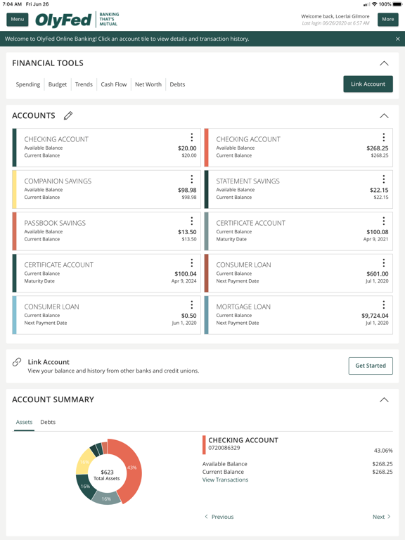 OlyFed Digital Banking iPad screenshot 2 - Finance app