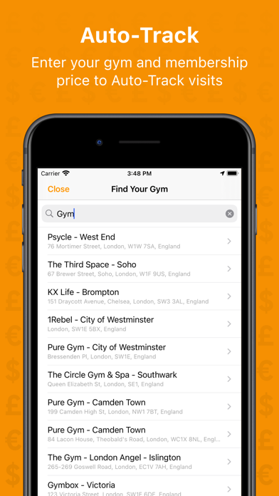 Cost per Workout - Auto Track Screenshot
