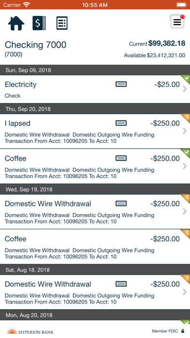 Hyperion Bank Cash Management Screenshot