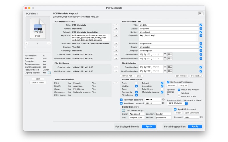 PDF Metadata app screenshot