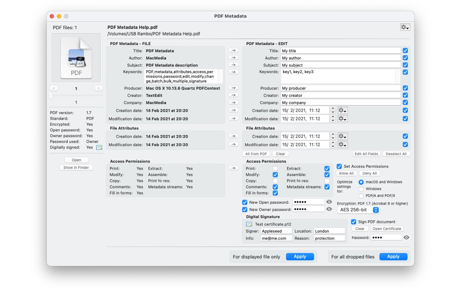 #1. PDF Metadata (macOS) 게시자: MacMedia