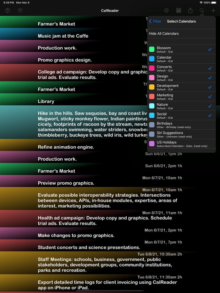 CalReader - Calender logs