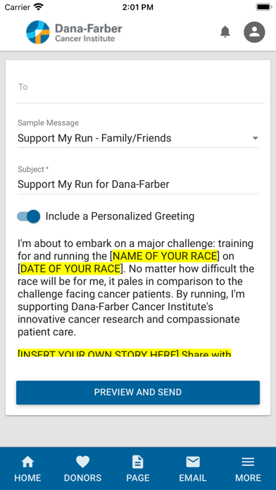 Dana-Farber Fundraising Screenshot