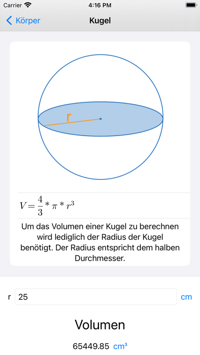 VolumenRechner Screenshot