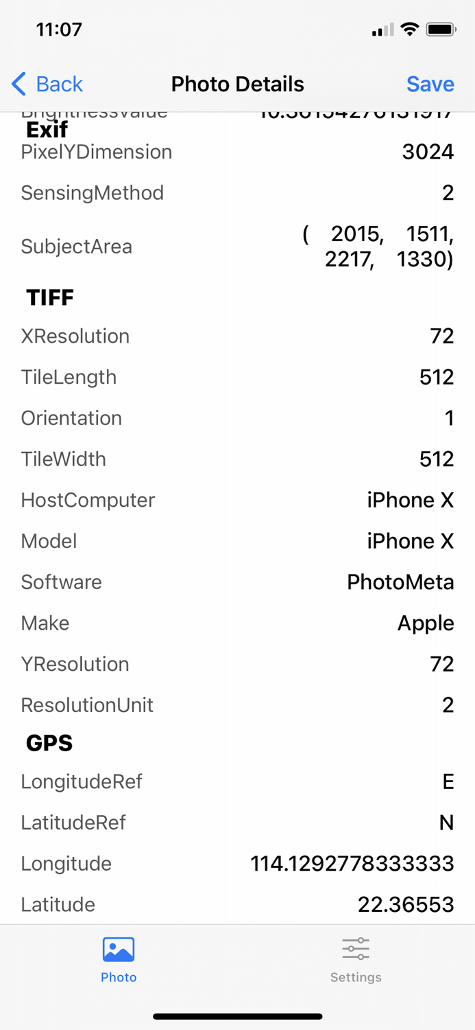Photo Exif metadata View Exif