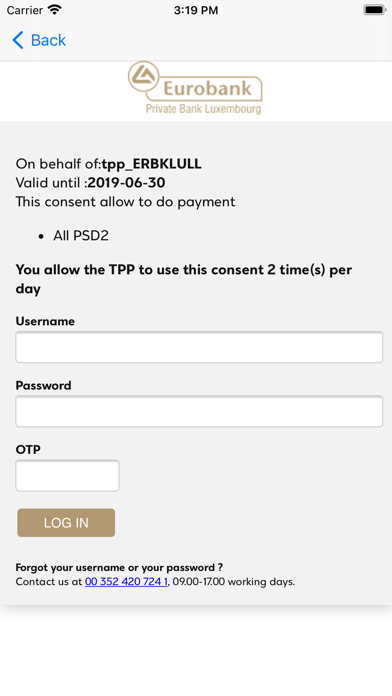 Eurobank Lux Banking Screenshot