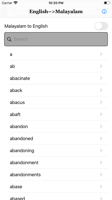 English 2 Malayalam Dictionary Screenshot