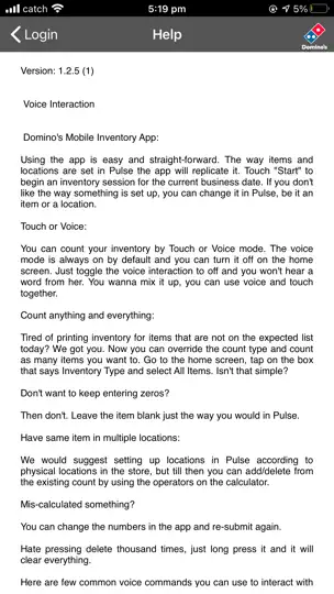 Capture d'écran de Dominos Global Inventory App sur iPhone 3