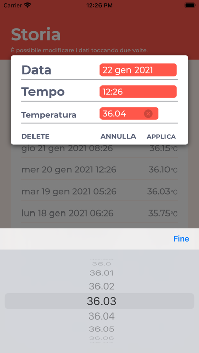 Registro del termometro