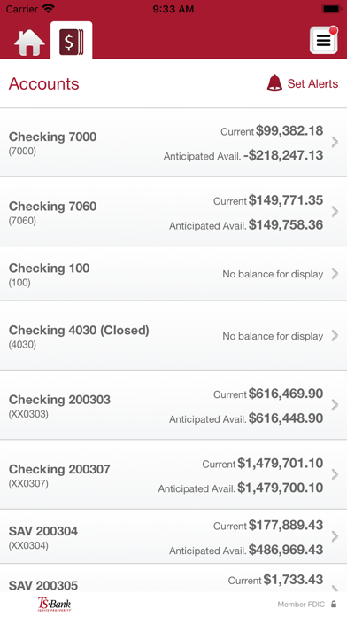 TS Bank Mobile Cash Management Screenshot